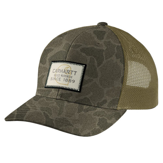 Carhartt AH7003 Wool Camo Logo Mesh Cap - Olive Camo - Front