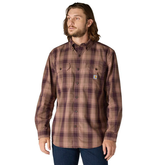 Carhartt TW4447 L/S Plaid Chambray Shirt - Sepia - Front