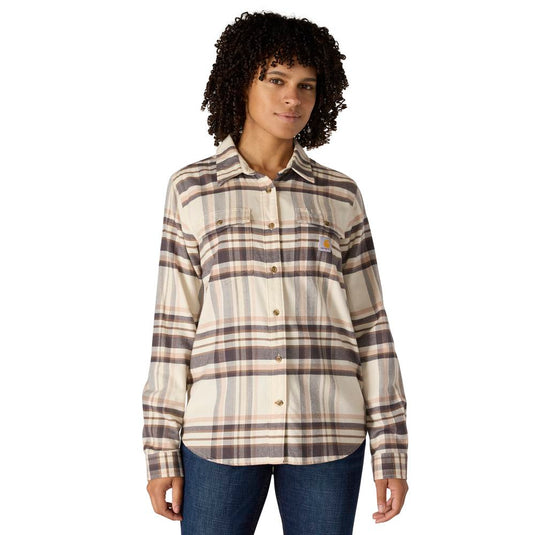 Carhartt W TW7135 Tencel Relaxed Plaid Shirt - Chalk - Front