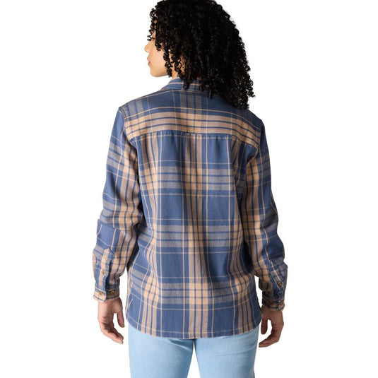 Carhartt W TW7136 Tencel Loose Plaid Shirt - Faded Navy - Back