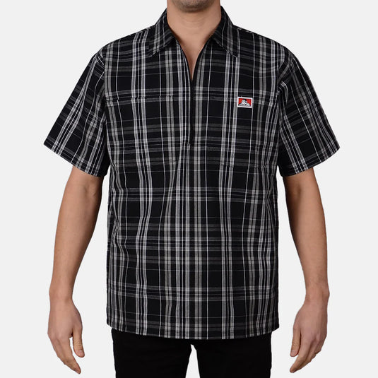 Ben Davis S/S Plaid Half Zip Shirt - Black/White - Front