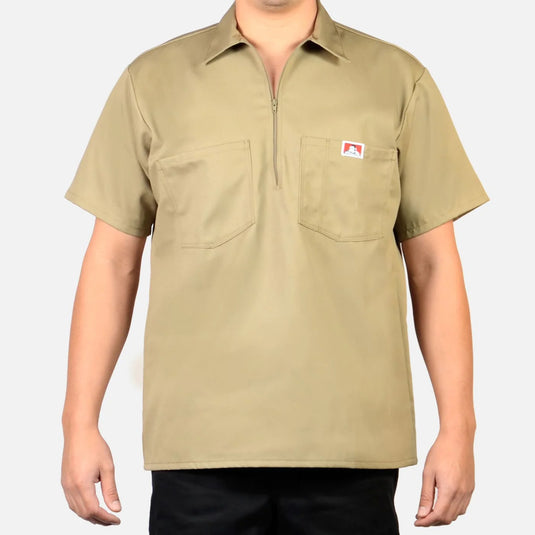 Ben Davis Short Sleeve Solid 1/2 Zip Shirt Khaki
