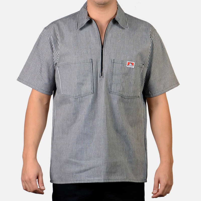 Load image into Gallery viewer, Ben Davis Short Sleeve Stripe 1/2 Zip Shirt Black
