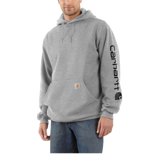 Carhartt K288 Loose Fit Midweight Logo Sleeve Graphic Hoodie - Heather Gray with Black Sleeve Print