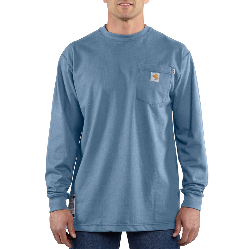 Load image into Gallery viewer, Carhartt Flame-Resistant Force Loose Fit Cotton Long Sleeve Tee Medium Blue

