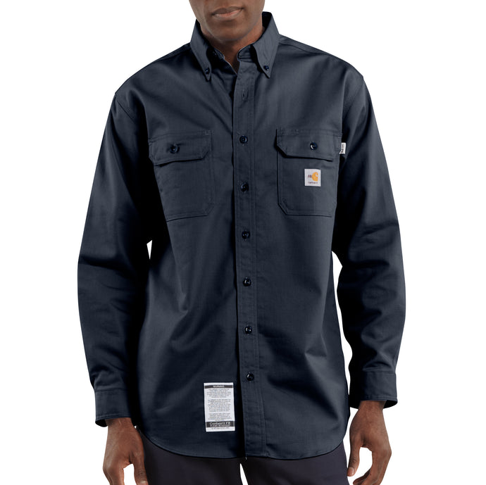 Carhartt Flame-Resistant Loose Fit Classic Midweight Twill Long Sleeve Work Shirt Dark Navy