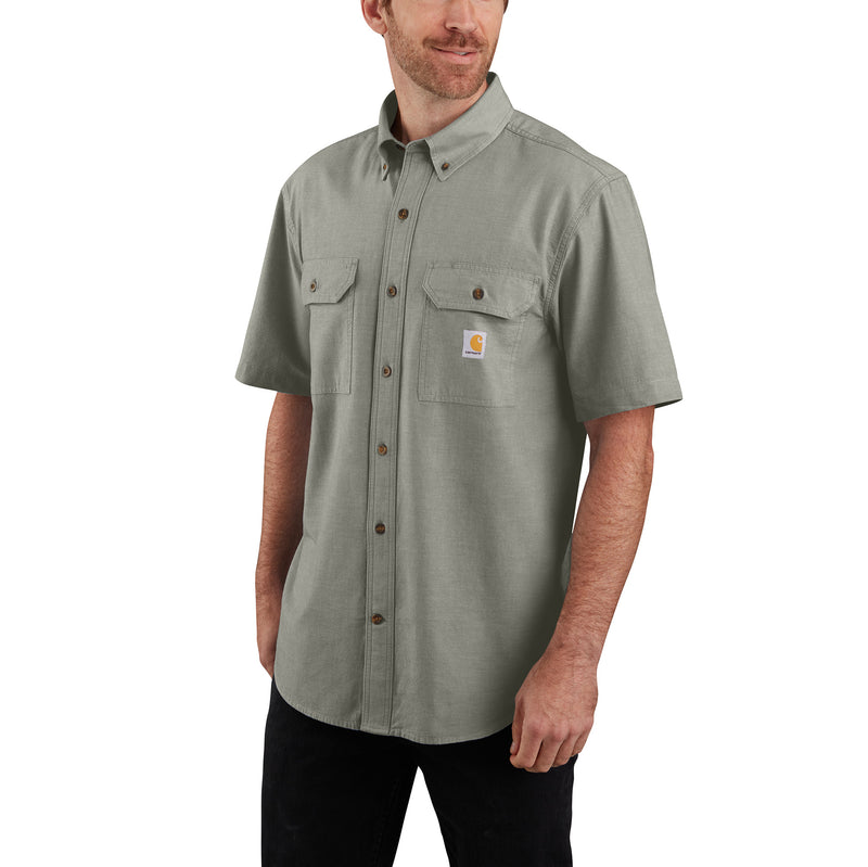Load image into Gallery viewer, Carhartt Loose Fit Midweight Chambray Short Sleeve Shirt Dusty Olive Chambray
