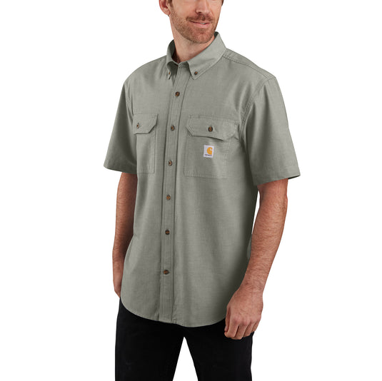 Carhartt Loose Fit Midweight Chambray Short Sleeve Shirt Dusty Olive Chambray