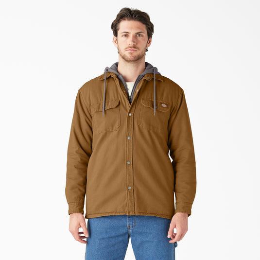 Dickies Duck Hooded Shirt Jacket - Brown Duck - Front