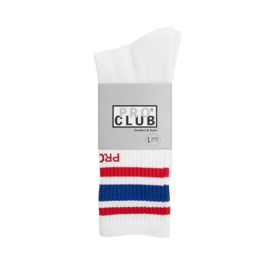 White sock with red and blue stripes on a white background