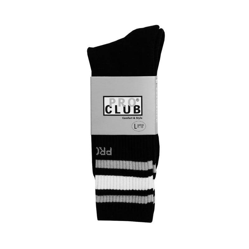Load image into Gallery viewer, Black and white sock with 'Pro Club' label on a white background
