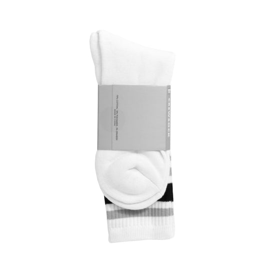 White socks with gray label on a white background