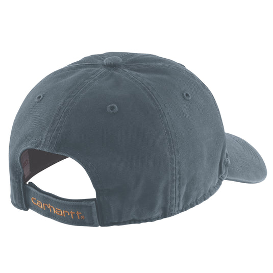 Blue Carhartt cap with Carhartt logo on adjustable velcro strap