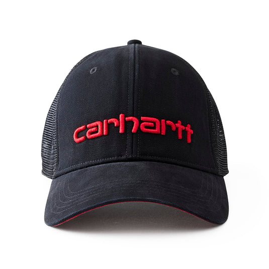 Black cap with red 'Carhartt' logo 