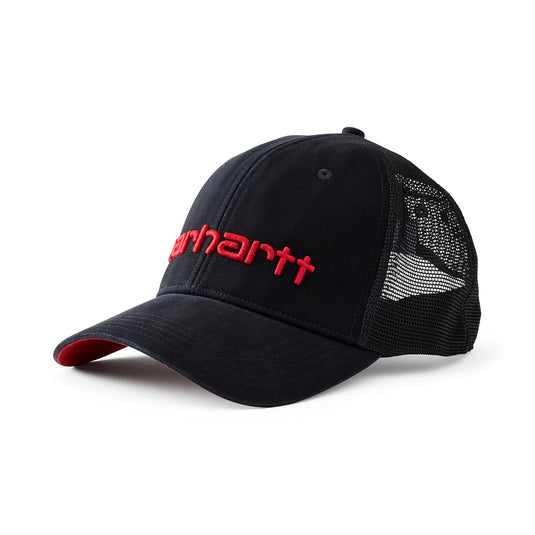 Black cap with red Carhartt logo 