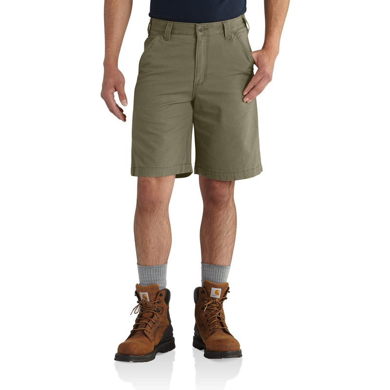 Load image into Gallery viewer, Person wearing olive green shorts and brown boots on a white background
