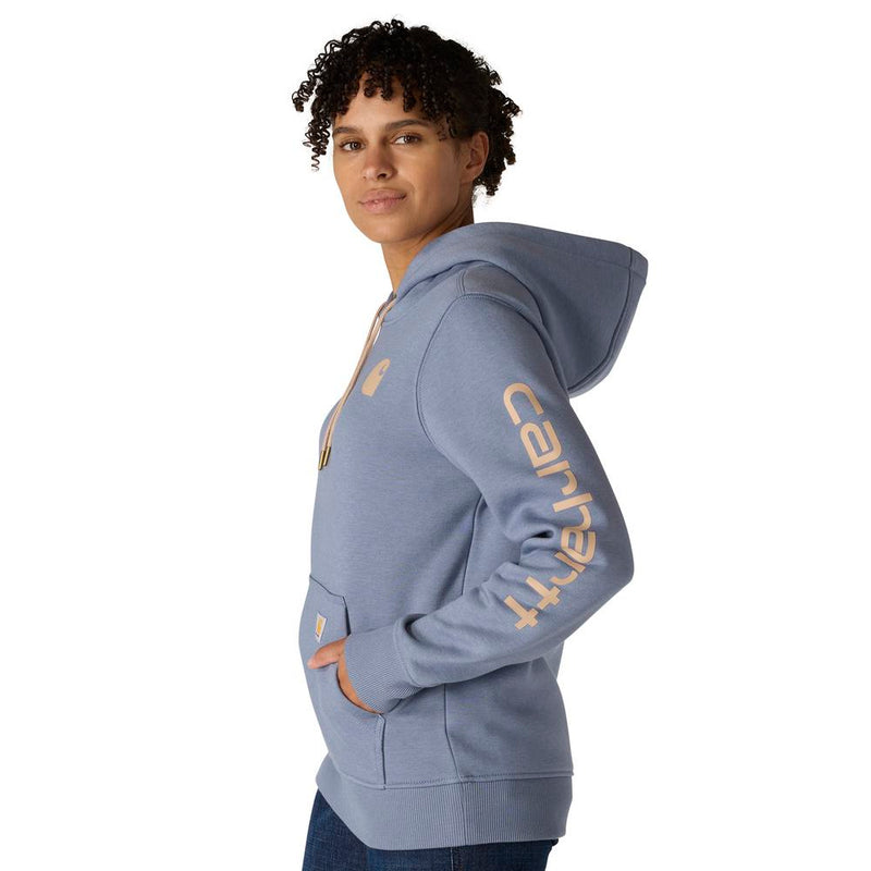 Load image into Gallery viewer, Carhartt W TS2791 Sleeve Logo Hoodie - HLight Faded Navy Heather - Side
