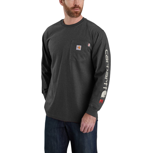 Carhartt Flame-Resistant Force® Signature Logo Long Sleeve Tee  Heather Black