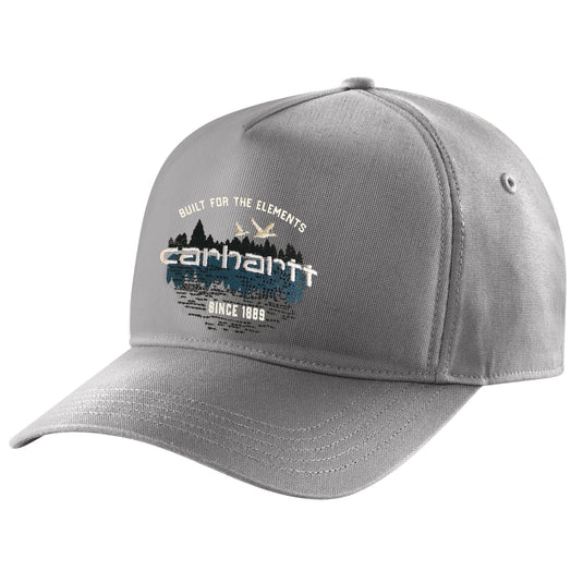 Gray cap with Carhartt outdoor graphic logo.