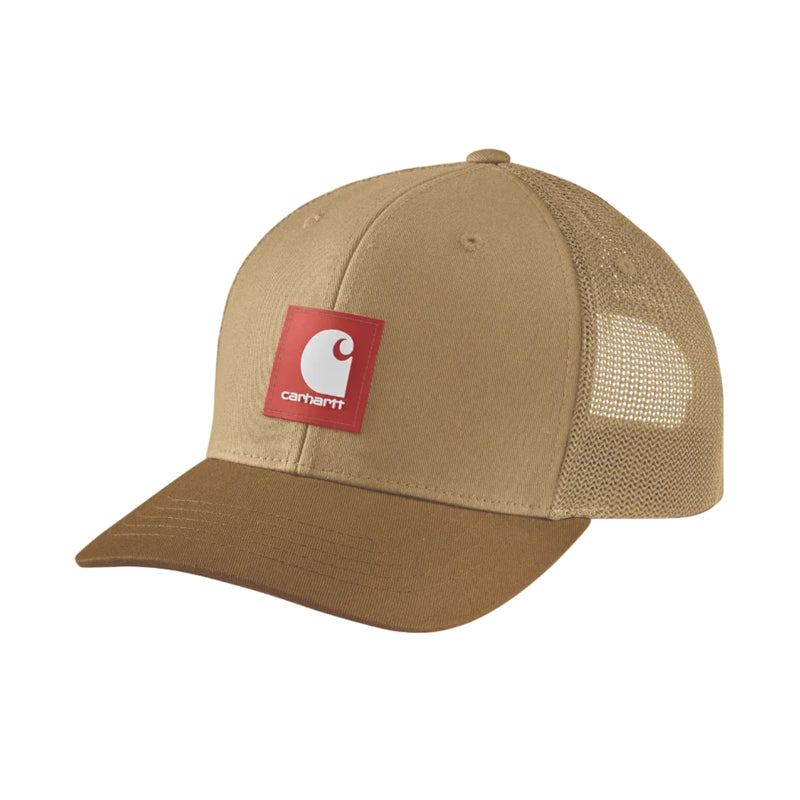 Load image into Gallery viewer, Khaki cap with a red and white Carhartt C logo on the front.
