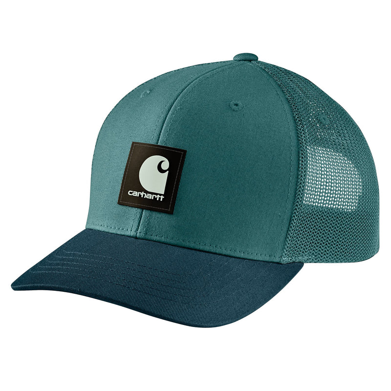 Load image into Gallery viewer, Teal cap with a red and white Carhartt C logo on the front.

