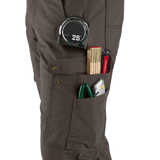 105461 Carhartt Rugged Flex Relaxed Fit Ripstop Cargo Pants DFE Dark Coffee - Left Side Pockets Detail