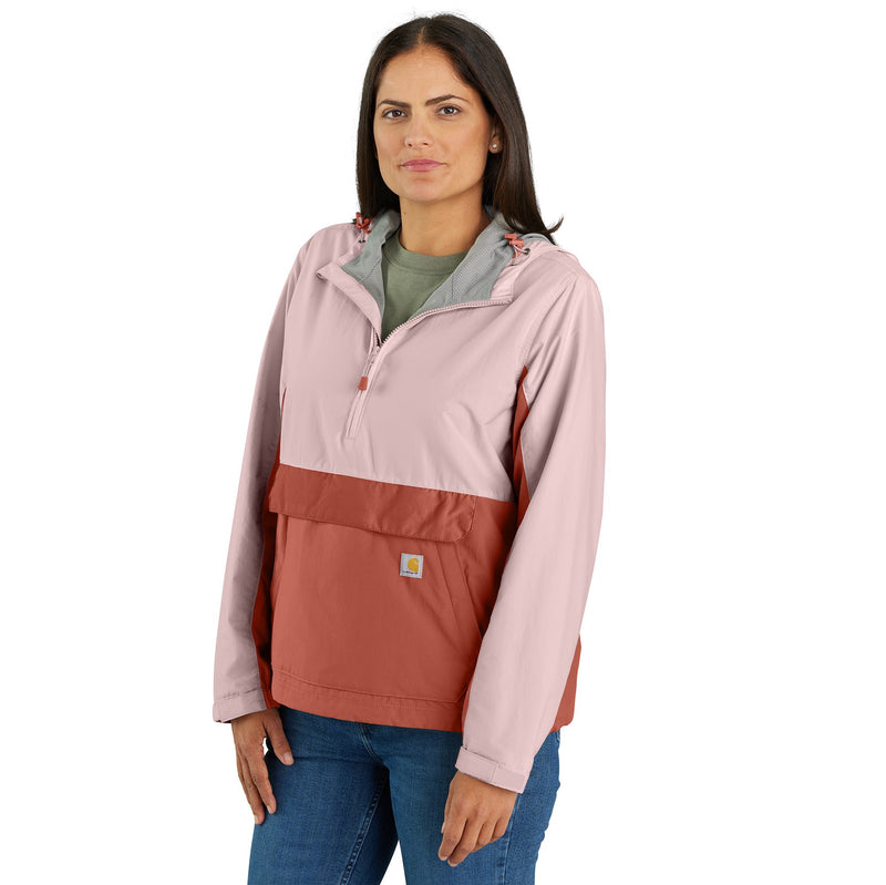 Load image into Gallery viewer, Women&#39;s Carhartt Packable Anorak Jacket - Soft Rose/Saddle Red - Front
