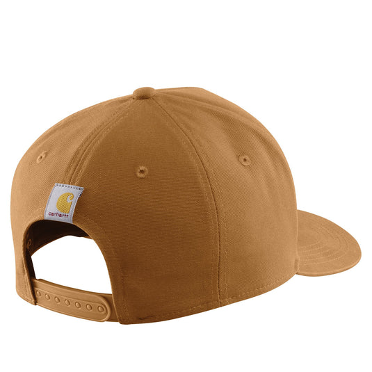 Brown cap with a Carhartt logo on the back with a snapback adjustable strap.