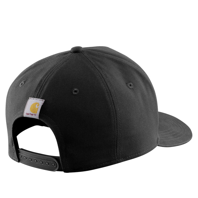 Load image into Gallery viewer, Black cap with a Carhartt logo on the back with a snapback adjustable strap.
