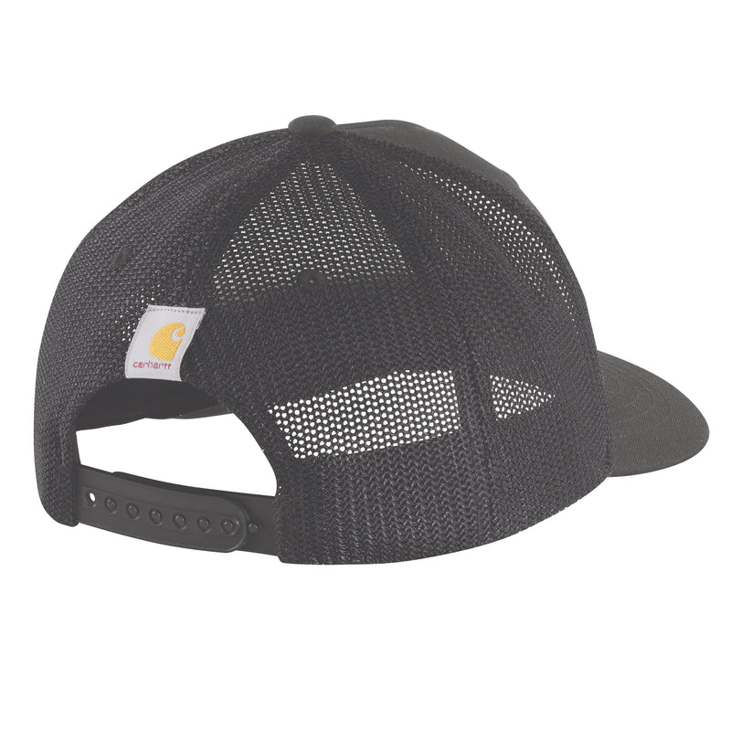 Load image into Gallery viewer, Carhartt Rugged Flex Canvas Mesh-Back trucker cap with a Carhartt logo and adjustable snap back strap in gravel gray.
