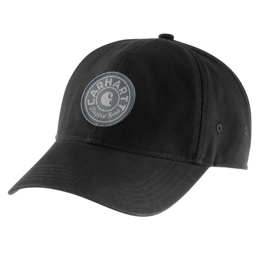 Carhartt AH6134 Rugged Gear Patch Strapback Cap in black.