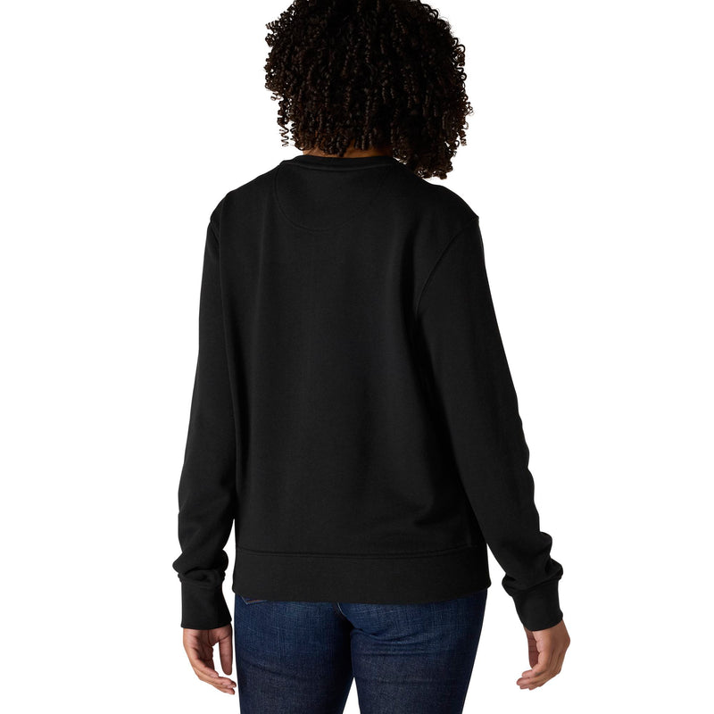 Load image into Gallery viewer, Woman shown from the back wearing a black long-sleeve crewneck sweatshirt and blue jeans against a plain white background.
