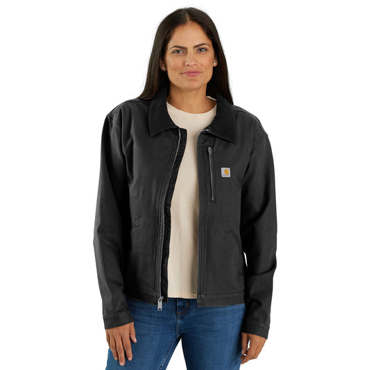 Women's Carhartt Rugged Flex® Loose Fit Canvas Detroit Jacket Black - Front