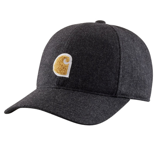 Heather black/dark grey cap with a textured Carhartt "C" logo on the front.
