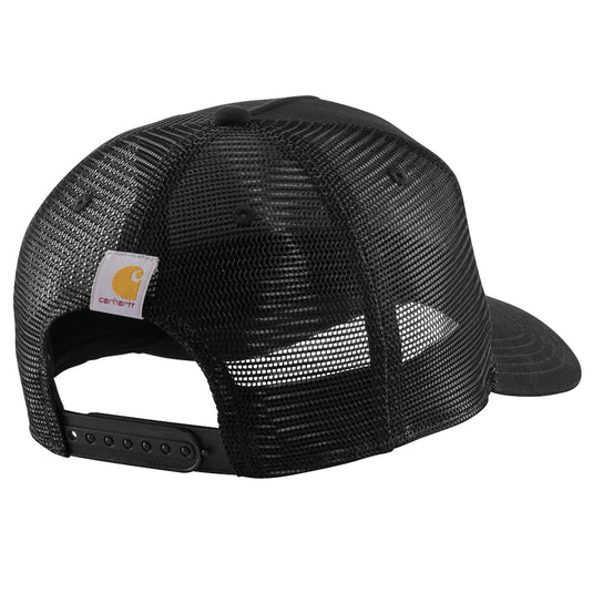 Black mesh cap with Carhartt logo and an adjustable snapback.