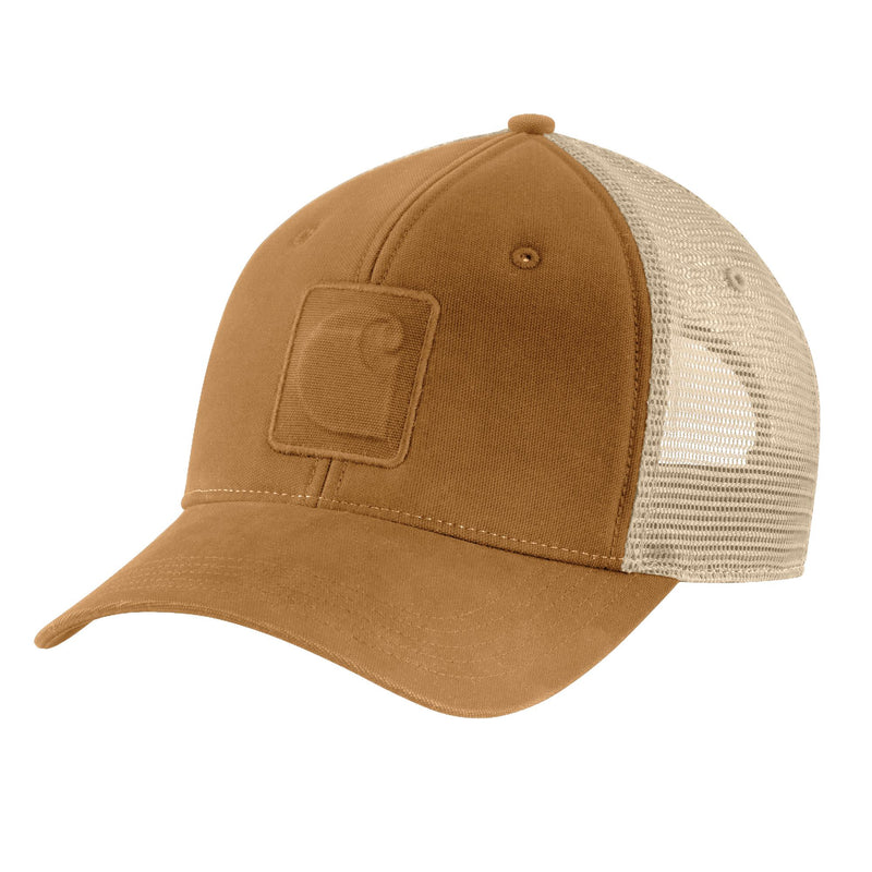 Load image into Gallery viewer, Brown cap with a Carhartt "C" logo on the front with mesh back.
