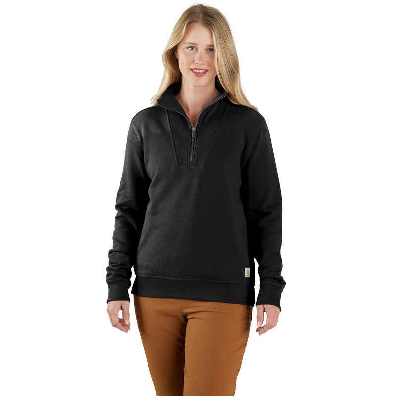 Load image into Gallery viewer, Women&#39;s Carhartt TENCEL™ Half Zip Sweatshirt - Black - Front
