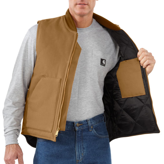 Carhartt V01 Relaxed Fit Firm Duck Insulated Rib Collar Vest - Carhartt Brown - Inside Pocket