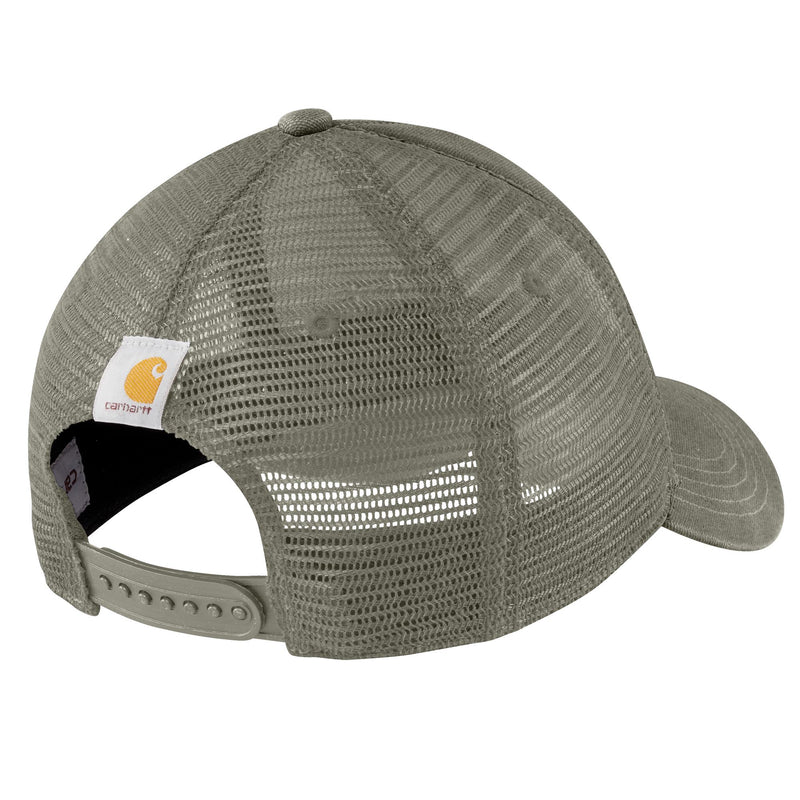 Load image into Gallery viewer, Green mesh back trucker cap with Carhartt logo and plastic snap back.
