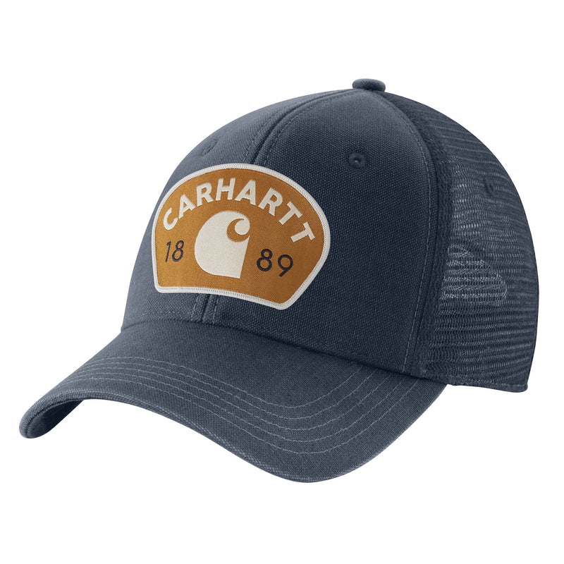 Load image into Gallery viewer, Blue cap with 1889 Carhartt logo on a patch.
