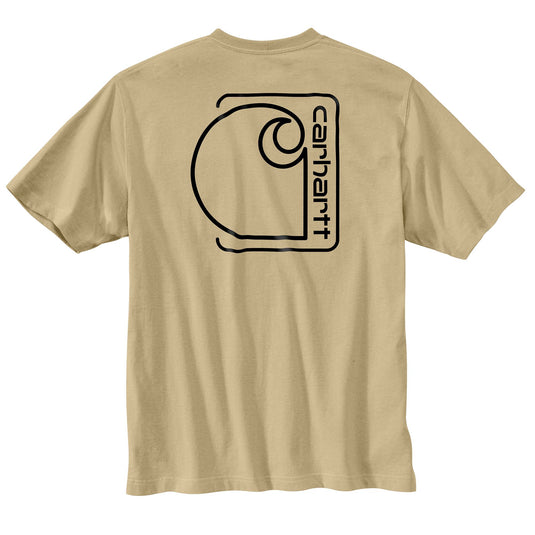 Beige t-shirt with black Carhartt logo on the back in black.