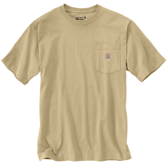 Beige t-shirt with a left chest pocket and Carhartt logo.