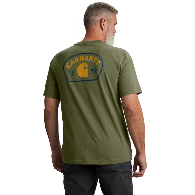 Load image into Gallery viewer, Carhartt TK6769 1889 Stamp Short Sleeve Tee - Dusty Olive - Back
