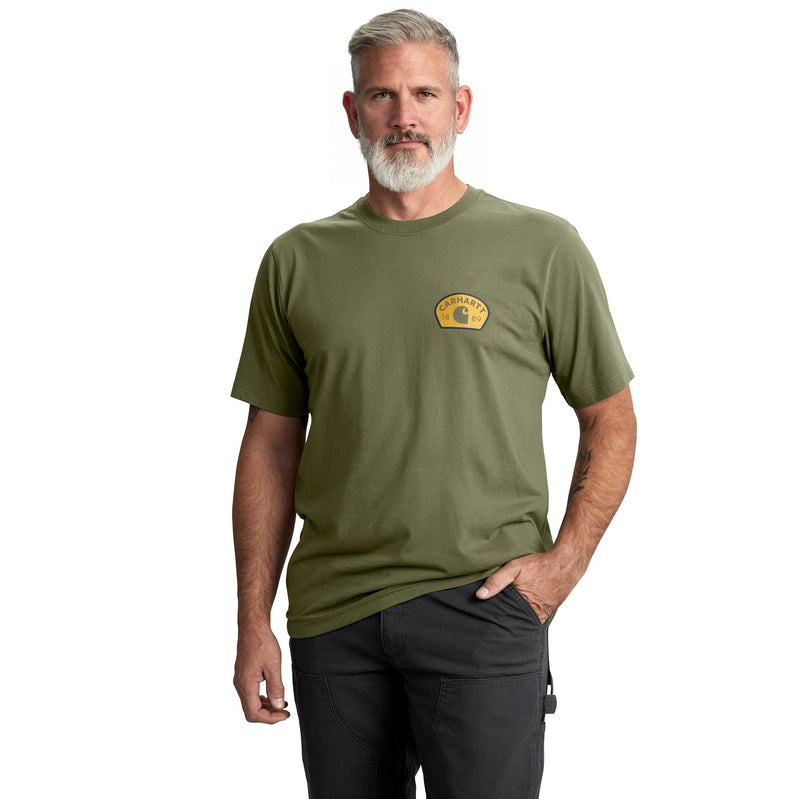 Load image into Gallery viewer, Carhartt TK6769 1889 Stamp Short Sleeve Tee - Dusty Olive - Front
