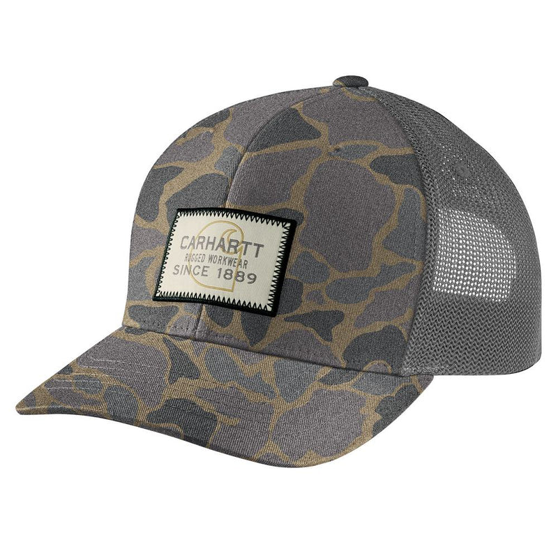 Load image into Gallery viewer, Carhartt AH7003 Wool Camo Logo Mesh Cap - Khaki Camo - Front
