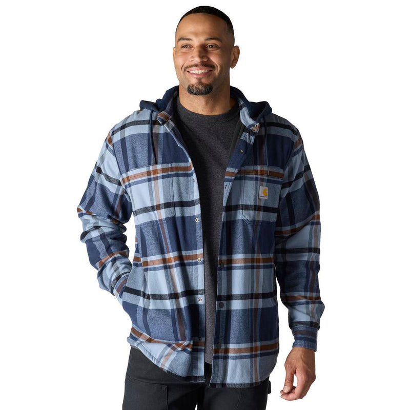 Load image into Gallery viewer, Carhartt TJ5621 RF Flannel Hooded Shirt Jac - Navy - Front

