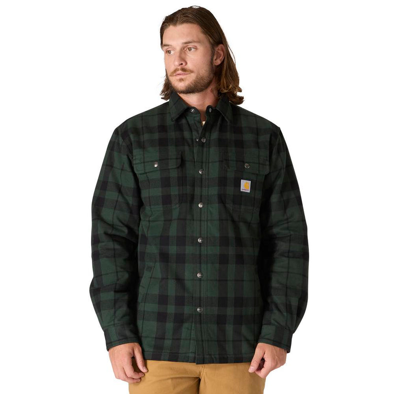 Load image into Gallery viewer, Carhartt TJ4452 Sherpa Lined Plaid Flannel - Forestry Green - Front
