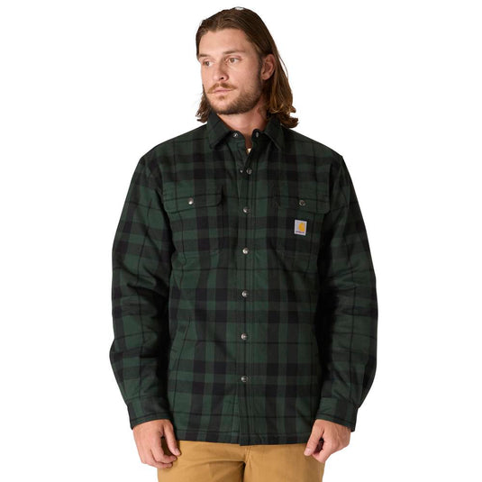 Carhartt TJ4452 Sherpa Lined Plaid Flannel - Forestry Green - Front