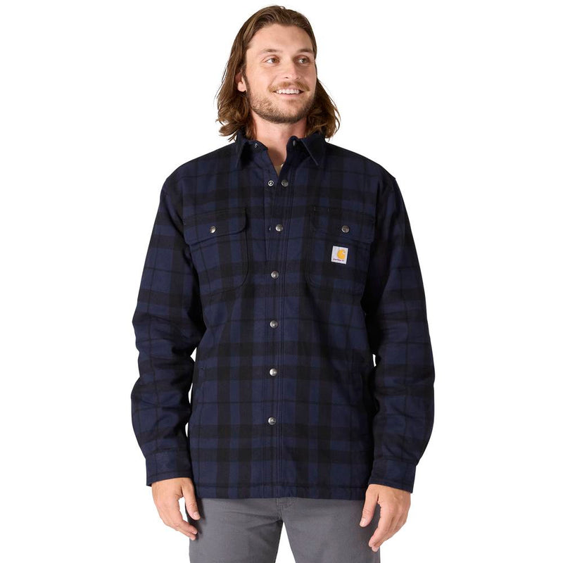 Load image into Gallery viewer, Carhartt TJ4452 Sherpa Lined Plaid Flannel - Navy - Front
