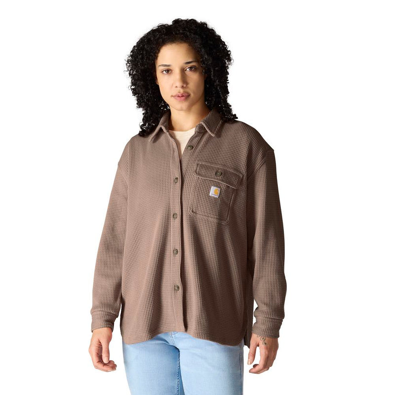 Load image into Gallery viewer, Carhartt W TK7134 Oversized Waffle Knit Shirt - Sepia - Front
